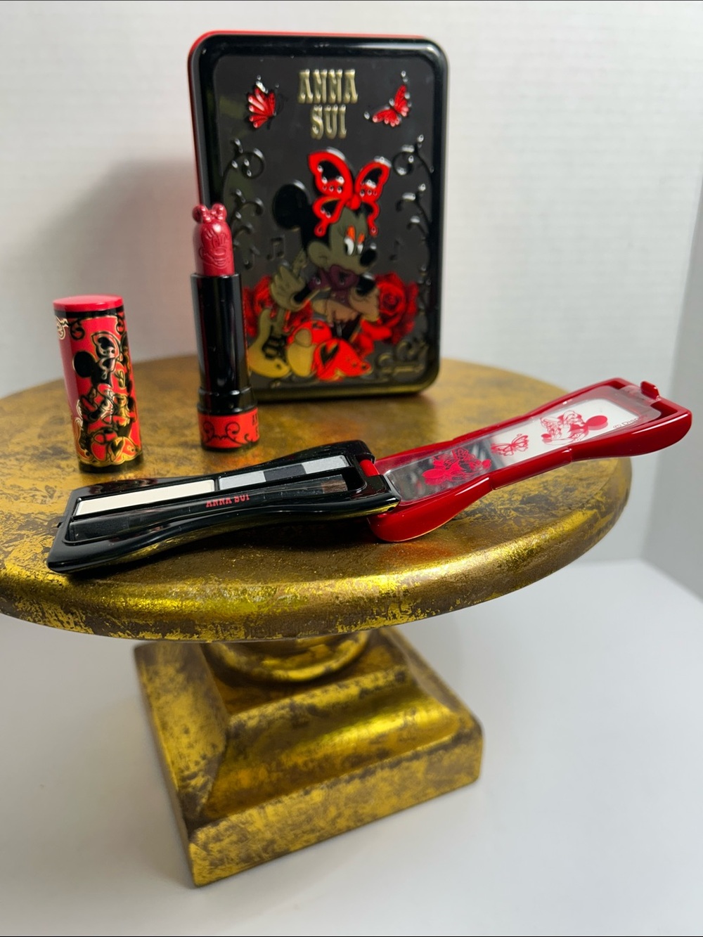 Anna Sui Red and Black Minnie Mouse Lipstick & Eye Palette Set